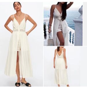 Zara Cream Lace Button-Up Romper Dress Size XS